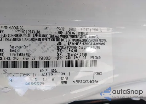 2012 Ford Focus Sel z USA, uszkodzony, nr VIN 1FAHP3H26CL430985